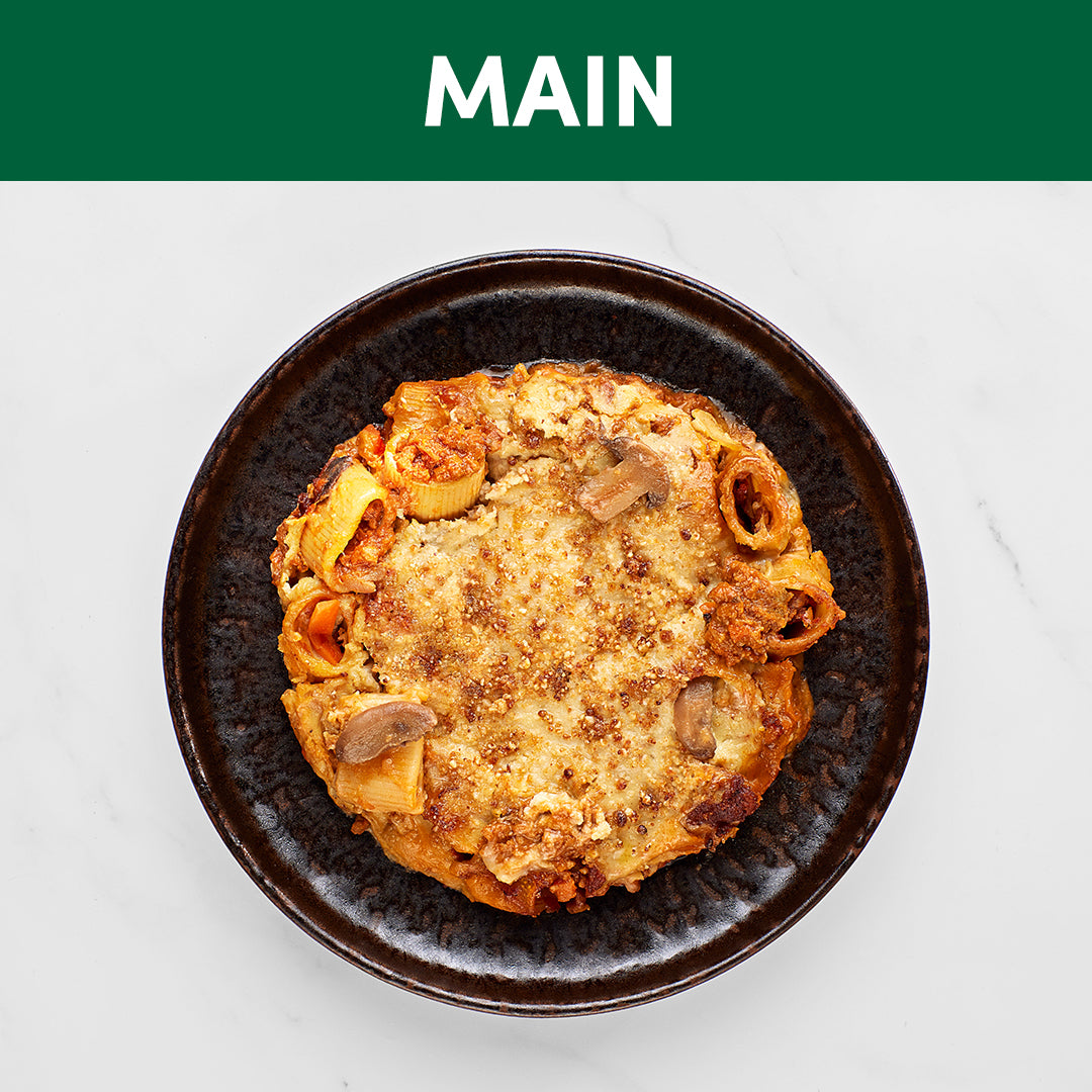 Pasta pasticciata con ragù vegetale