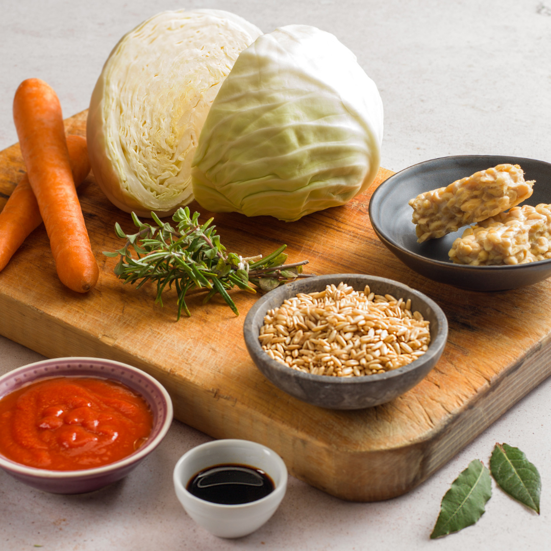 Avena con ragù di verdure e tempeh