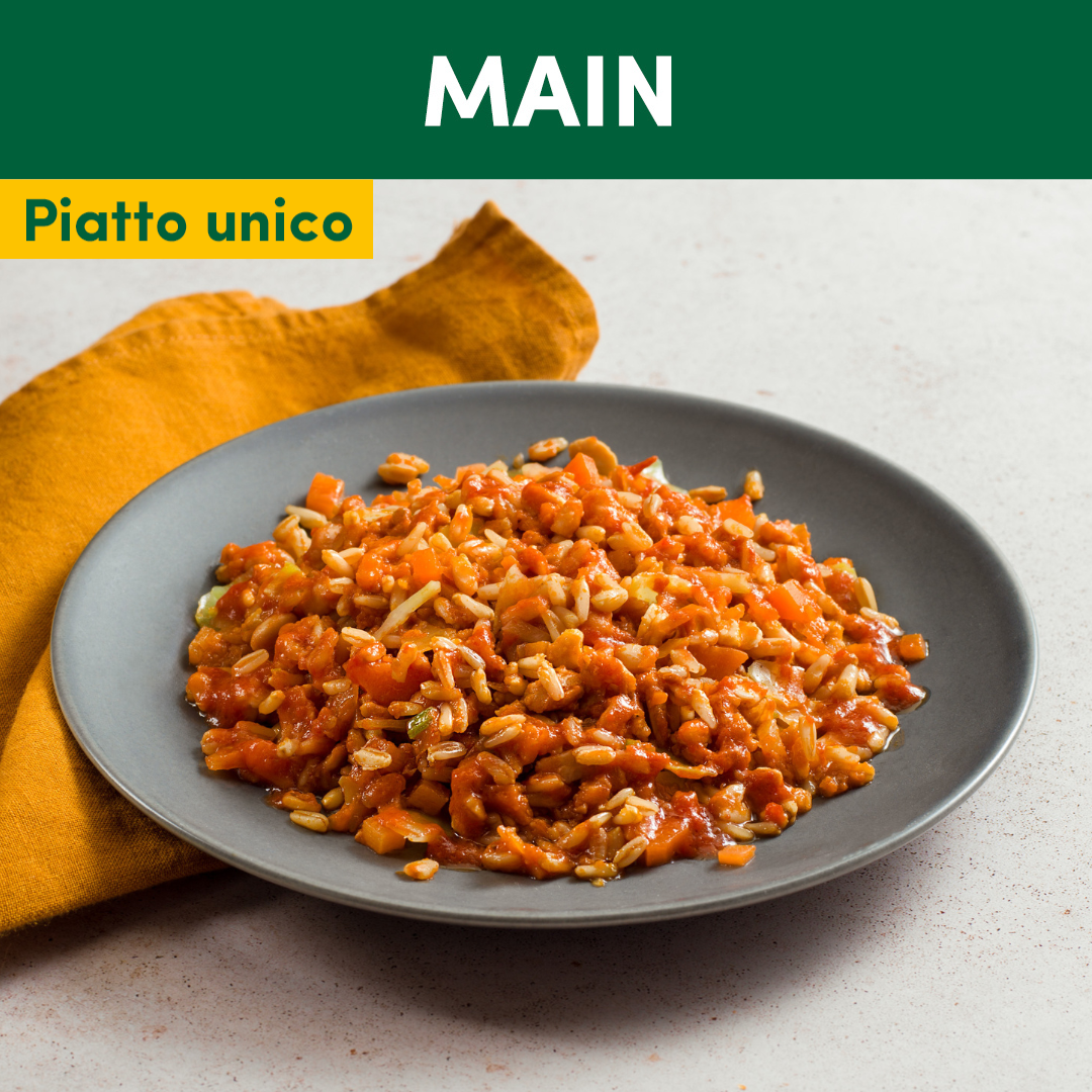 Avena con ragù di verdure e tempeh
