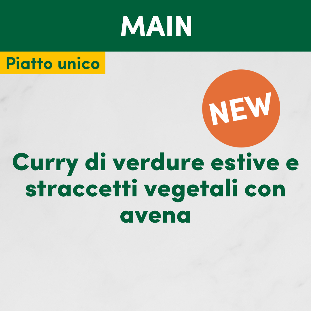 Curry di verdure estive e straccetti vegetali con avena
