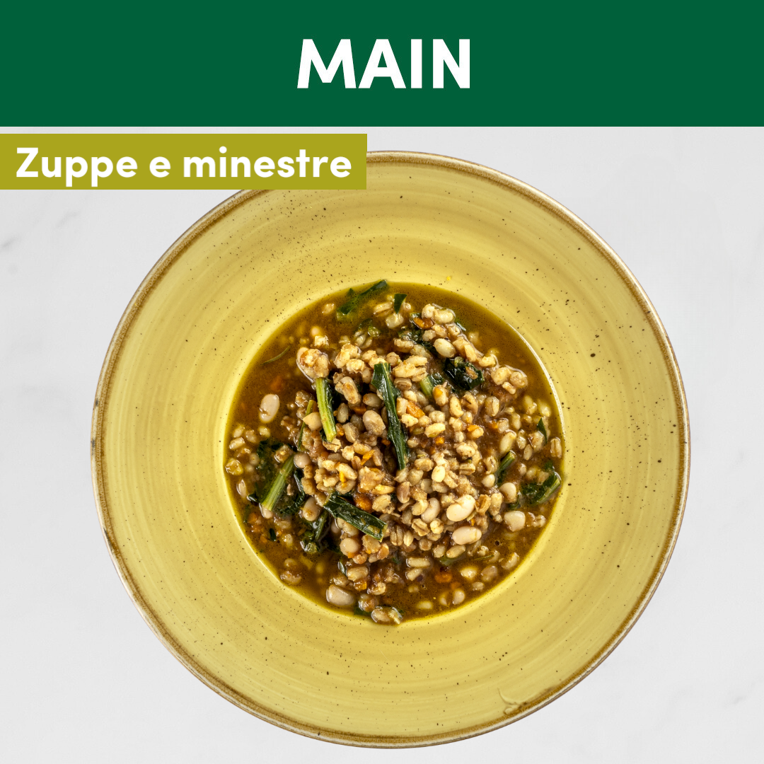 Zuppa di orzo e fagiolo del purgatorio con zucca e cicoria